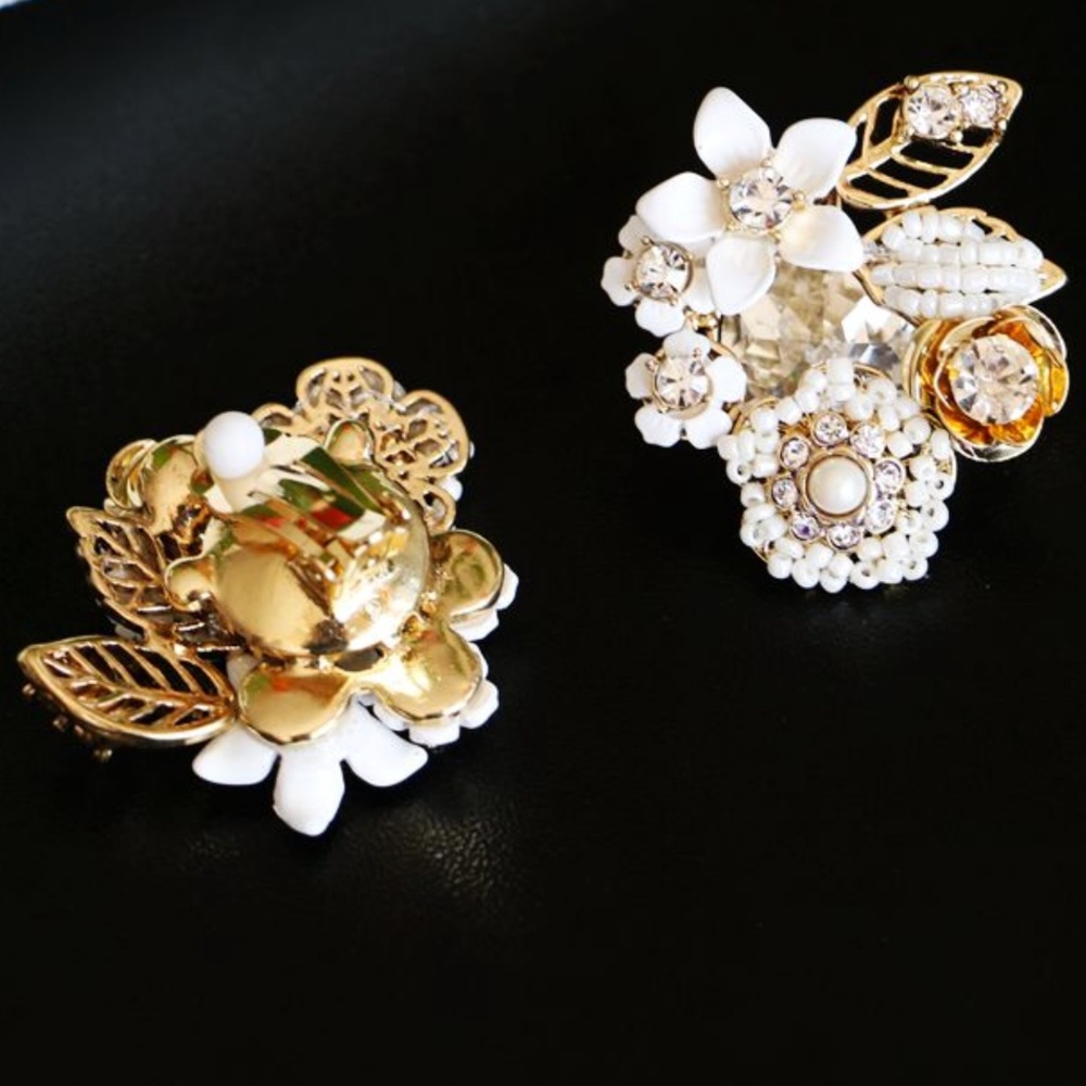 NEW Miriam Haskell Floral Cluster Clip-on Earrings - Picture 2 of 3
